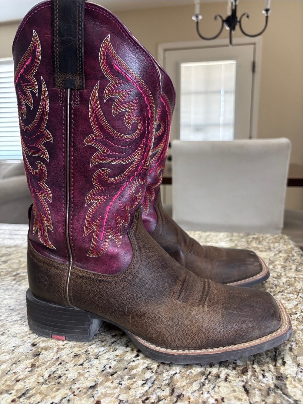 Ariat Brown Leather Boots with Pink Embroidered Shaft